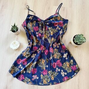VTG! Fashion Bug Sleepwear Floral Navy‎ Pink Chemise Nightgown 22/24 Retro Sexy